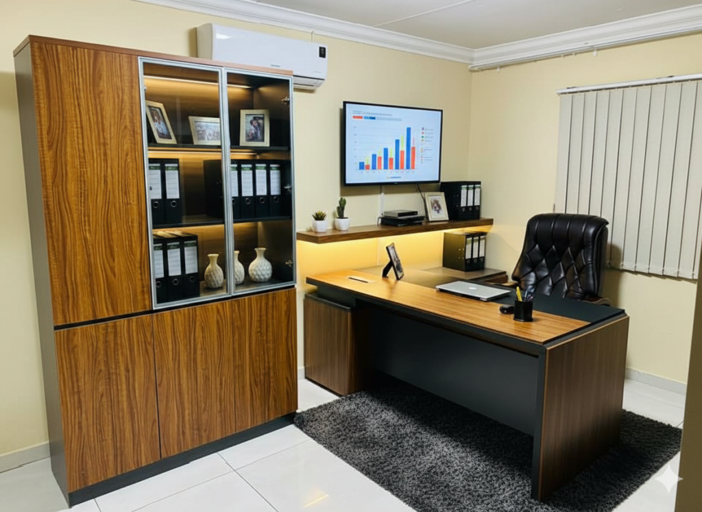 Afton 2 Executive Desk, Leroy Office Chair & Arto 4 Storage Cabinet