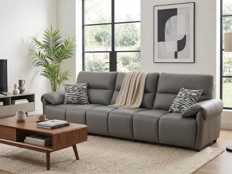 Nova 4-Seater PU Leather Sofa – Light Grey