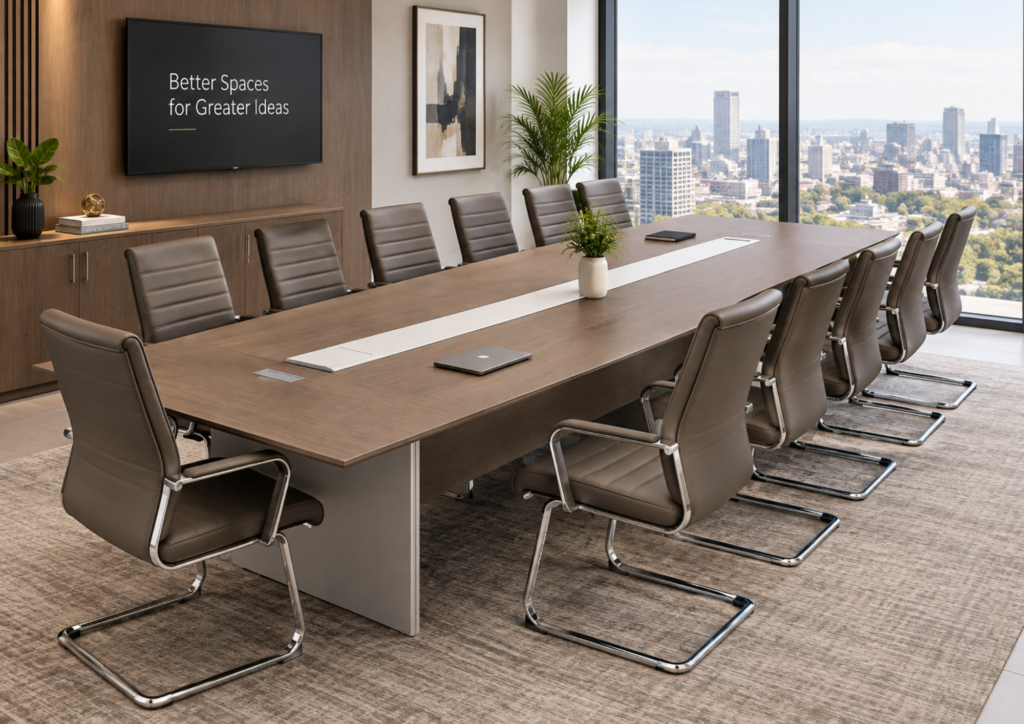 Quinn Executive Boardroom Table — Almond Grey | 400 × 160 × 75 cm | 10–12 Seater | Dual Cable Management
