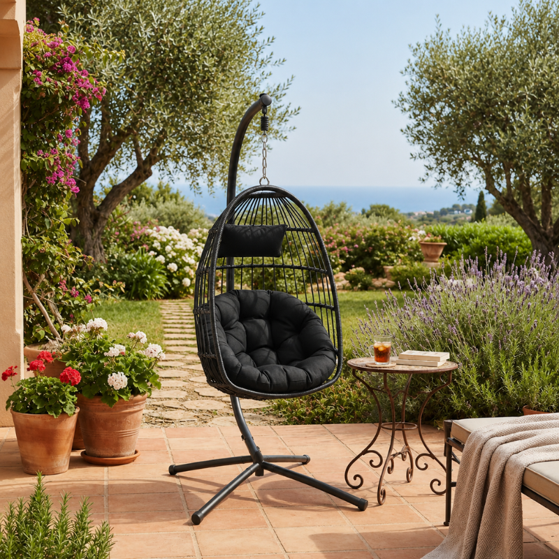 Mateo Hanging Egg Swing Chair with Stand – Black