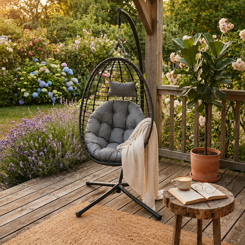 Lucas Hanging Egg Swing Chair with Stand – Grey