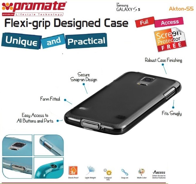 Promate Black Akton S5 flexi-grip Protective Shell Case
