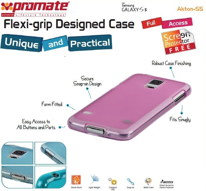 Promate Pink Akton S5 flexiGrip Protective Shell Case
